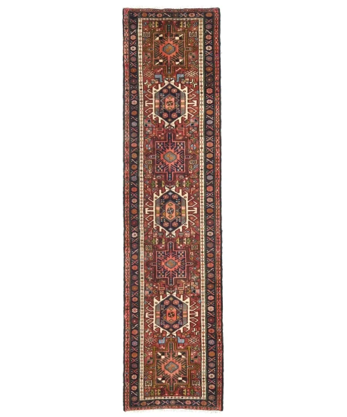 Vintage Maroon Red Geometric 2'2X9'4 Karajeh Persian Runner Rug