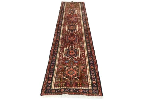 Vintage Maroon Red Geometric 2'2X9'4 Karajeh Persian Runner Rug