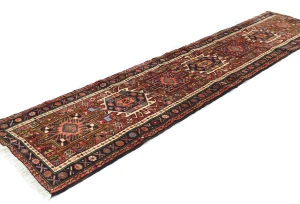 Vintage Maroon Red Geometric 2'2X9'4 Karajeh Persian Runner Rug