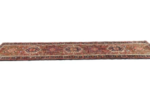 Vintage Maroon Red Geometric 2'2X9'4 Karajeh Persian Runner Rug
