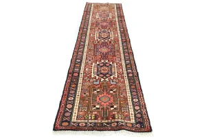 Vintage Maroon Red Geometric 2'2X9'4 Karajeh Persian Runner Rug