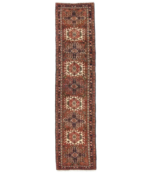Vintage Rusty Red Geometric 2'5X9'5 Karajeh Persian Runner Rug