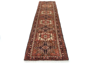 Vintage Rusty Red Geometric 2'5X9'5 Karajeh Persian Runner Rug