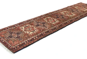 Vintage Rusty Red Geometric 2'5X9'5 Karajeh Persian Runner Rug