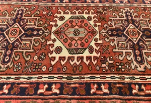 Vintage Rusty Red Geometric 2'5X9'5 Karajeh Persian Runner Rug