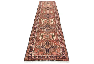 Vintage Rusty Red Geometric 2'5X9'5 Karajeh Persian Runner Rug