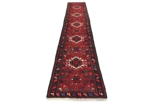 Vintage Red Geometric 2'3X12'1 Karajeh Persian Runner Rug