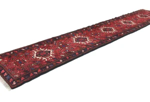 Vintage Red Geometric 2'3X12'1 Karajeh Persian Runner Rug