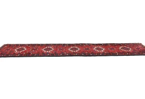 Vintage Red Geometric 2'3X12'1 Karajeh Persian Runner Rug