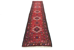 Vintage Red Geometric 2'3X12'1 Karajeh Persian Runner Rug