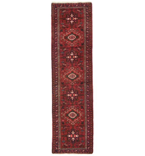 Vintage Red Geometric 2'4X9'6 Karajeh Persian Runner Rug
