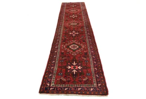 Vintage Red Geometric 2'4X9'6 Karajeh Persian Runner Rug