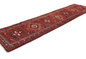 Vintage Red Geometric 2'4X9'6 Karajeh Persian Runner Rug