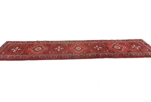 Vintage Red Geometric 2'4X9'6 Karajeh Persian Runner Rug