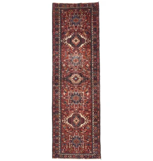 Vintage Maroon Red Geometric 3X10 Karajeh Persian Runner Rug