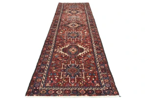 Vintage Maroon Red Geometric 3X10 Karajeh Persian Runner Rug