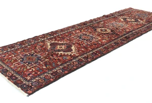 Vintage Maroon Red Geometric 3X10 Karajeh Persian Runner Rug