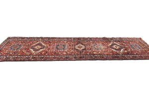 Vintage Maroon Red Geometric 3X10 Karajeh Persian Runner Rug