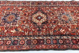 Vintage Maroon Red Geometric 3X10 Karajeh Persian Runner Rug