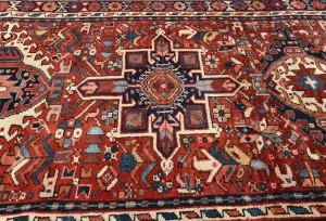Vintage Maroon Red Geometric 3X10 Karajeh Persian Runner Rug