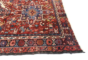 Vintage Maroon Red Geometric 3X10 Karajeh Persian Runner Rug