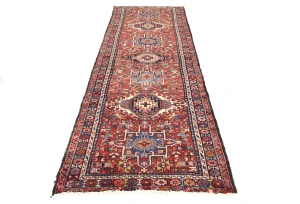 Vintage Maroon Red Geometric 3X10 Karajeh Persian Runner Rug