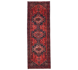 Vintage Red Floral 3'7X10 Hamedan Persian Runner Rug