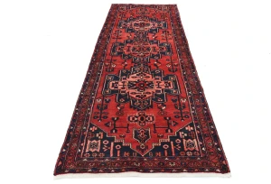 Vintage Red Floral 3'7X10 Hamedan Persian Runner Rug