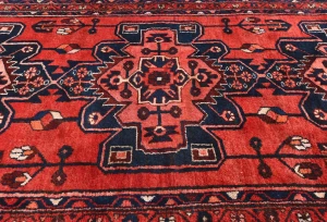 Vintage Red Floral 3'7X10 Hamedan Persian Runner Rug