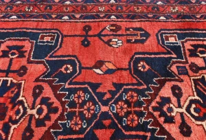 Vintage Red Floral 3'7X10 Hamedan Persian Runner Rug
