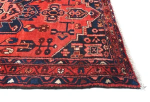Vintage Red Floral 3'7X10 Hamedan Persian Runner Rug