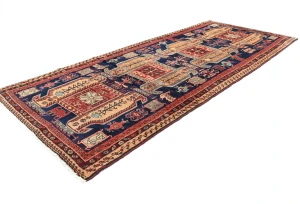 Vintage Purple-navy Geometric Tribal 4X10 Meshkin Persian Runner Rug