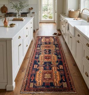 Vintage Purple-navy Geometric Tribal 4X10 Meshkin Persian Runner Rug