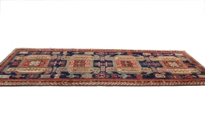 Vintage Purple-navy Geometric Tribal 4X10 Meshkin Persian Runner Rug