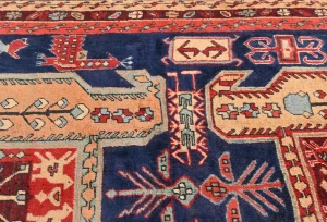 Vintage Purple-navy Geometric Tribal 4X10 Meshkin Persian Runner Rug