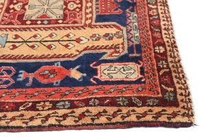 Vintage Purple-navy Geometric Tribal 4X10 Meshkin Persian Runner Rug