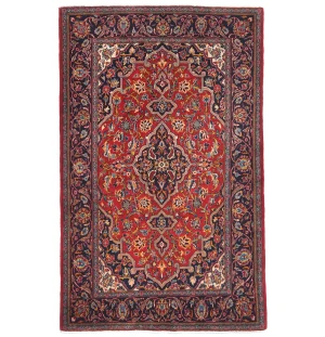 Vintage Red Traditional 3'6X5'4 Kashan Persian Rug
