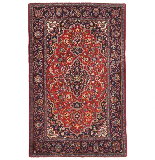 Vintage Red Traditional 3'6X5'4 Kashan Persian Rug