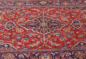 Vintage Red Traditional 3'6X5'4 Kashan Persian Rug