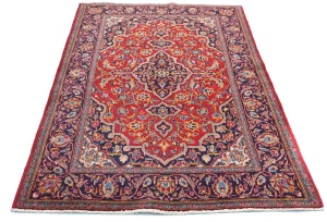 Vintage Red Traditional 3'6X5'4 Kashan Persian Rug