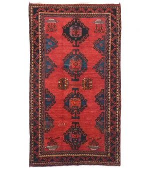 Vintage Red Geometric Tribal 4'4X7'7 Hamedan Persian Rug
