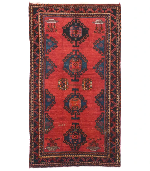 Vintage Red Geometric Tribal 4'4X7'7 Hamedan Persian Rug