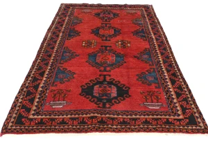 Vintage Red Geometric Tribal 4'4X7'7 Hamedan Persian Rug