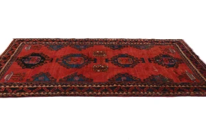 Vintage Red Geometric Tribal 4'4X7'7 Hamedan Persian Rug