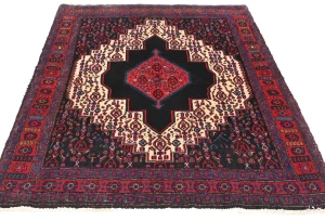 Vintage Geometric Plum 4X5 Bidjar Persian Rug