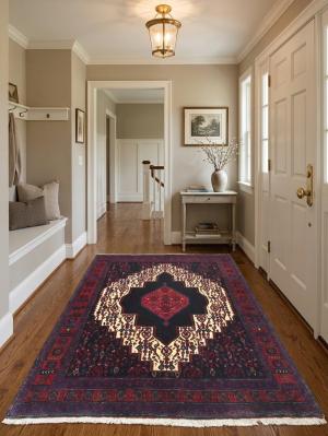 Vintage Geometric Plum 4X5 Bidjar Persian Rug