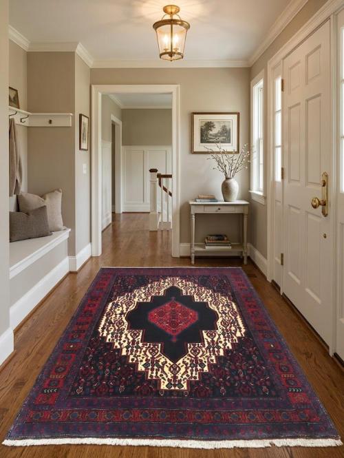 Vintage Geometric Plum 4X5 Bidjar Persian Rug