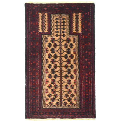 Vintage Cream Tribal 3X5 Balouch Persian Rug