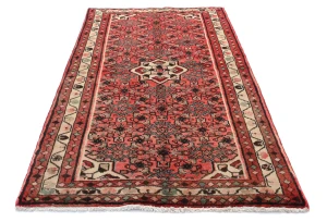 Vintage Bittersweet Red Floral Tribal 3'7X6'0 Hamedan Persian Rug