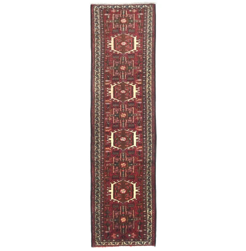 Vintage Red Geometric 2'4X9'5 Karajeh Persian Runner Rug